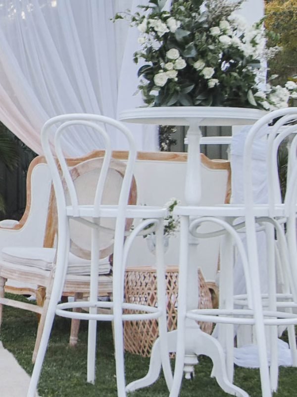 white bar stool and bar table hire hunter valley